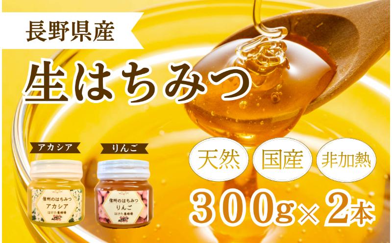 【寄附額改定】国産生はちみつ　アカシア・リンゴ300g 2本セット
